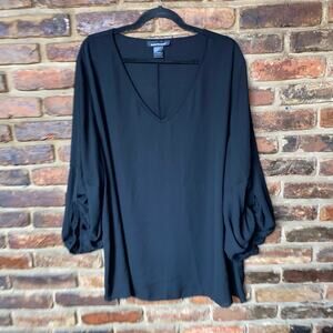 Ashley Stewart Black V-Neck Roll Tab Sleeve Blouse Women's Size 22/24W